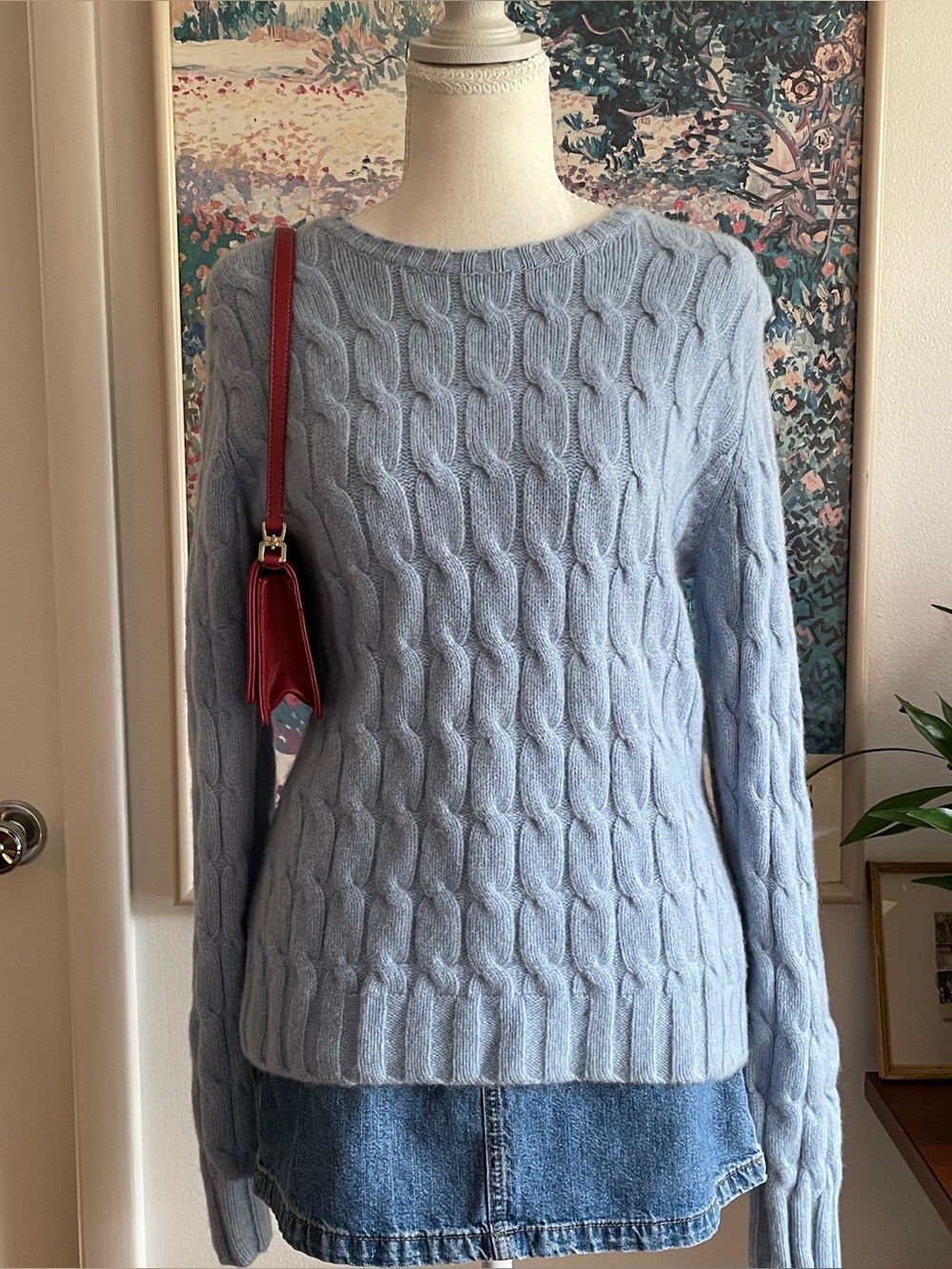 Gap Sweater Womens Medium Blue Cable Knit Lambswool Cottagecore Preppy Y2K